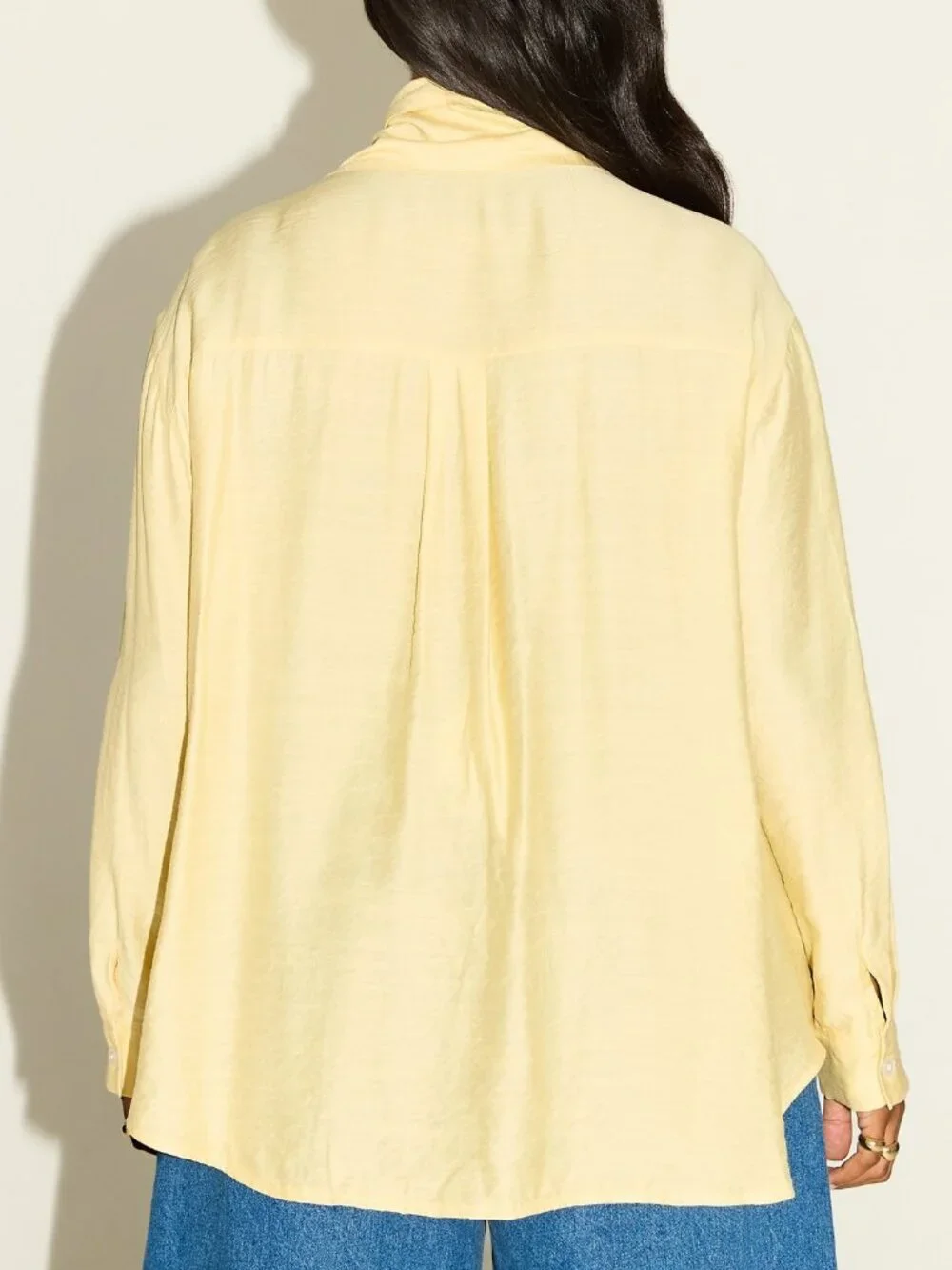 Light Yellow Elegant Women's Asymmetrical Knot Lapel Drop Shoulder Top